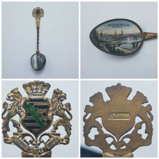 Antique Ca.  1900s 800 Silver - Dresden - Enamel Bowl & Handle Souvenir Spoon