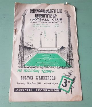 1959 Rare Newcastle V Bolton Football Programme - League Division One