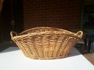Vintage Cane Laundry Basket Split Cane Handles