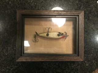 Framed Vintage Glass Eyes Top Water Fishing Lure Wood Double Spinner