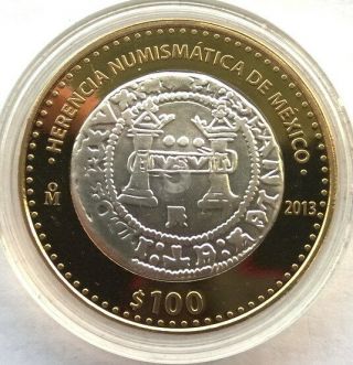 Mexico 2013 Antique Coinage 100 Pesos Bimetal Silver Coin,  Proof