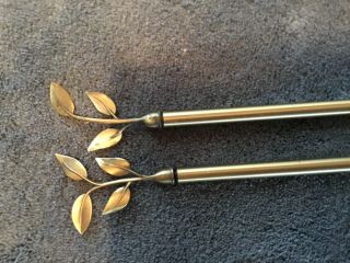 Metal Floral Leaves Curtain Rods Antique Brass Finish Set Of 2 54” Total Length
