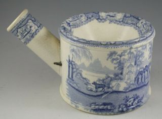 Antique Pottery Pearlware Blue Transfer Ruins Pattern Spittoon 1835 Medical Ware