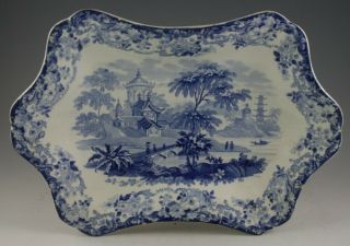 Antique Pottery Pearlware Blue Transfer Wedgwood Temples Dessert Dish 1820