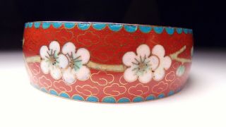 Antique Cloisonne Enamel Brass Chinese Cherry Blossom Wide Bangle Bracelet 1900s