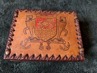Vintage Wood Box With Leather Top - Saint Malo - Semper Fidelis -
