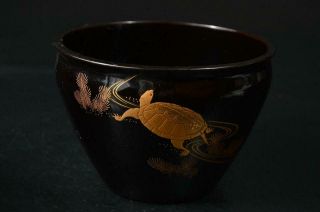 U4552: Japan Wooden Turtle Pine Gold Lacquer Pattern Kashiki Dessert Bowl/dish