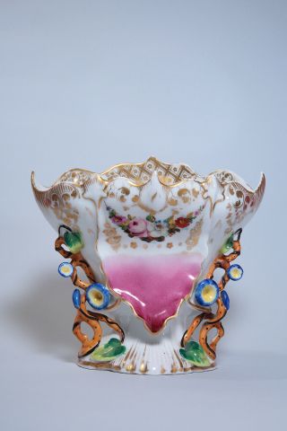 Antique French Vieux Paris Porcelain Gilt Hand Painted Morning Glory Vase