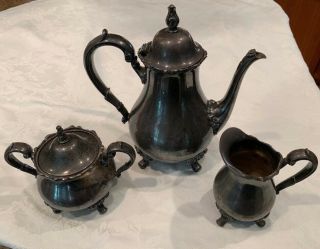 Antique Wilcox International Silver Co American Rose Teapot/coffee Sugar Creamer