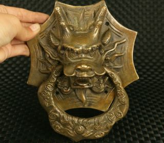 Chinese Big Bronze Handwork Dragon Statue Figure Noble Door Button Decoration