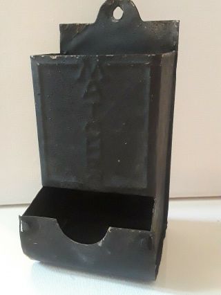 Antique Vintage.  Tin Wall Box Stick Match Holder Wall Safe Matchbox Dispenser