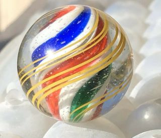 Antique German Handmade Multi Color Solid Core Swirl 1” Marble