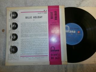 BILLIE HOLIDAY / RARE FRENCH 10 INCH LP ON FONTANA LABEL EX 2
