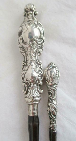 2 ANTIQUE SILVER BUTTON HOOKS 1 LONG ONE 1886 & 1 SMALL ONE 1889 BIRMINGHAM H/M 2