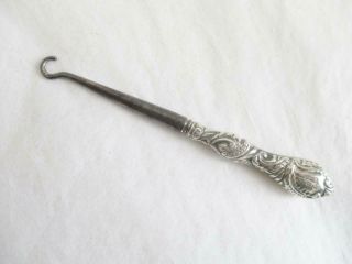 2 ANTIQUE SILVER BUTTON HOOKS 1 LONG ONE 1886 & 1 SMALL ONE 1889 BIRMINGHAM H/M 3