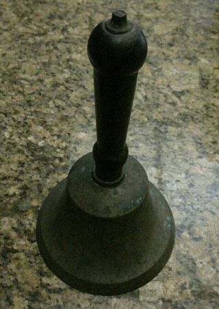 Antique Large Brass Wood Handle Hand Held Dinner Or School Bell Clapper