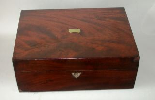 Antique Flame Mahogany Sewing Box With Key For Restoration