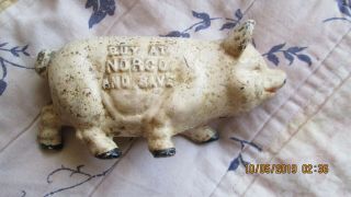 Antique Cast Iron Pink Pig Still Piggy Bank Advertising Norco Foundry,  Pottstown