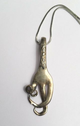 Antique Silver Plated Twisted Fork Pendant With Necklace / Artisan Made