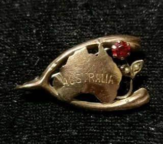 Vintage/antique 9ct Gold Australian Map Brooch With Ruby,  Seed Pearls