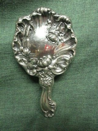 Antique Victorian Silver Plate Vanity Mirror W/water Lilies,  Cattails,  Scrolls