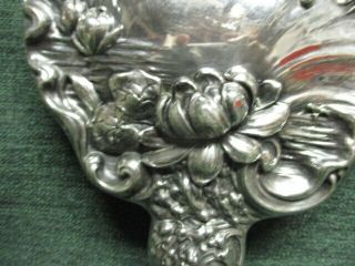Antique Victorian Silver Plate Vanity Mirror w/Water Lilies,  Cattails,  Scrolls 3