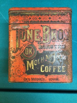 Tone Bros Mocha And Java Coffee Antique 2 Pound Tin Des Moines Iowa