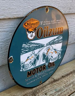 OLD RARE OILZUM GASOLINE PORCELAIN SIGN GAS SERVICE STATION PUMP PLATE MOTOR OIL 2