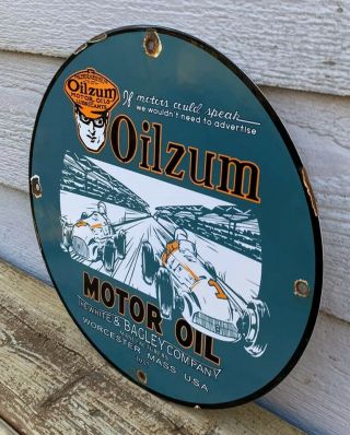 OLD RARE OILZUM GASOLINE PORCELAIN SIGN GAS SERVICE STATION PUMP PLATE MOTOR OIL 3