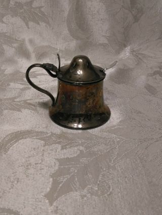 Downton Abby - Ques Vintage Silver - Plate Mustard Pot With Glass Insert & Spoon