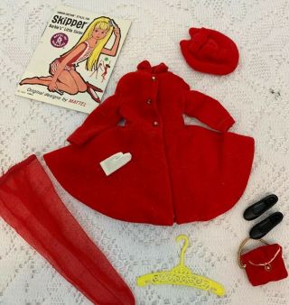 1964 Skipper Dress Coat 1906 Red Velvet Coat Hat Purse Glove Shoes Nylons