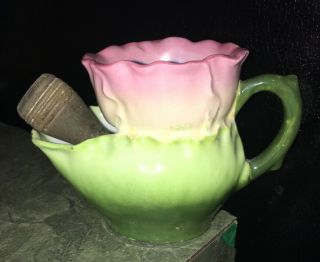 Pink And Green Ruffled Mustache Cup/mug With Antique Shaving Brush