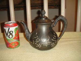 Antique Waldorf Silver Plate Co.  Victorian Teapot - Floral Etched Designs - 1211