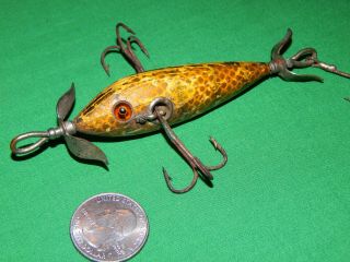 Heddon No.  100 Dowagiac Minnow 1920s L - Rig Golden Shiner Scale Marked Props