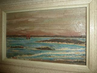 Antique Canadian Miniature Oil - Board Painting.  Sailboats On The St - Lawrence R.