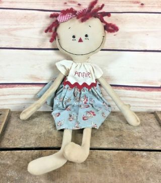 Vintage Primitive Folk Art Raggedy Ann Rag Doll Annie Handmade Annabelle Signed