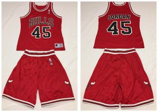 Rare Vtg 90s Champion Michael Jordan 45 Chicago Bulls Jersey Shorts Uniform 40