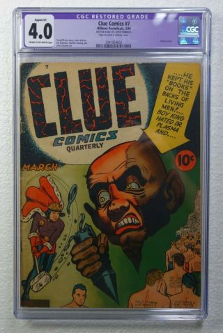 Clue Comics 7 Classic Cover Rare Golden Age Comic Mar 1944 Cgc App 4.  0 C/ow