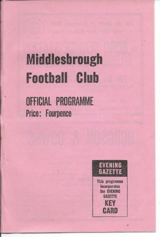Very Rare 1962/63 Season Middlesbrough V Charlton Athletic 20/4/63 Pinks Div 2
