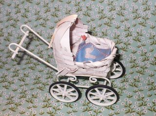 Vintage CACO Baby Doll Dollhouse Miniature 1:12 West Germany Baby In Stroller 2