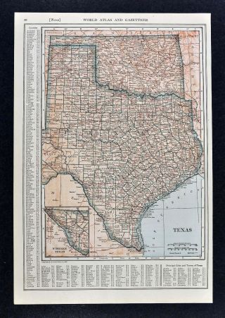 1917 Poates Map - Texas Austin Dallas Houston San Antonio Fort Worth El Paso Tx