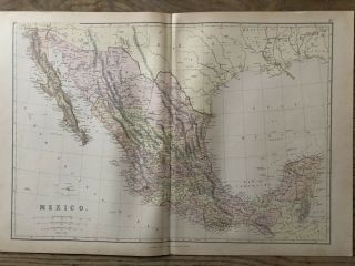 1884 Mexico Large Coloured Antique Map By W.  G.  Blackie