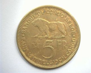Belgian Congo 1936 5 Francs Nearly Uncirculated Km 24 Rare