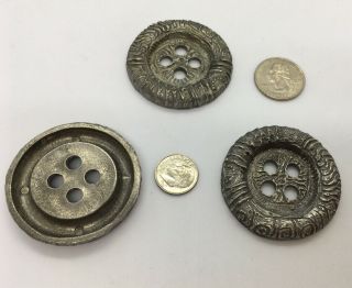 Extra Large Antique Vintage Pewter Metal Button By Blue Moon Set 3