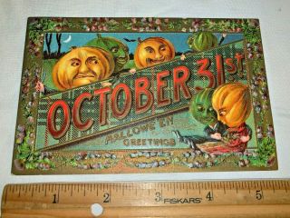 Antique Halloween Vintage Postcard Pumpkin Head October 31 Hallowe 