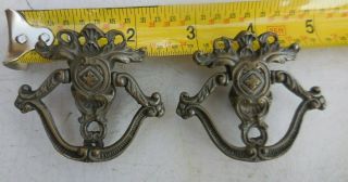 Pair Antique Ornate Brass Drawer Cabinet Handle Tear Drop Swing Pull 4598