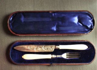 1853/1861 Victorian Fish Knife & Fork Set Sterling Silver,  By Hilliard R47