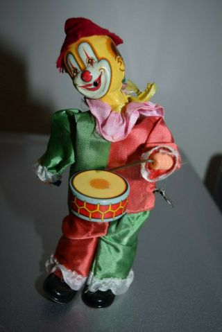 Antique 8 " Wind Up Tin Toy Clown Drummer Alps Japan ?