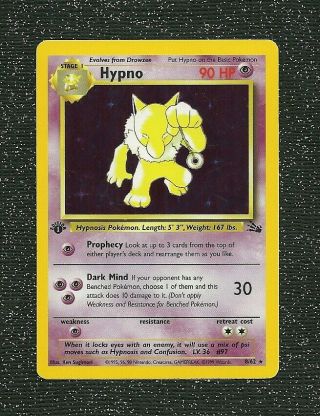 Set Break Vintage Pokemon Fossil 1st Edition Hypno 8/62 Holo Rare (a)