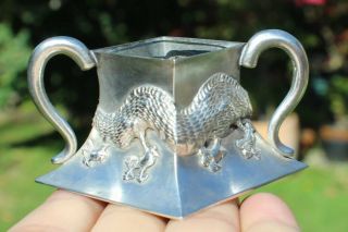 Antique Chinese Solid Silver Dragon Salt Cellar & Glass Liner (r3064p)